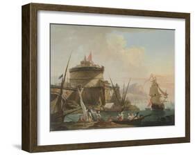 Harbour Scene at Sunset, 18Th Century (Oil on Canvas)-Charles Francois Lacroix de Marseille-Framed Giclee Print