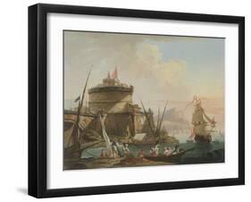 Harbour Scene at Sunset, 18Th Century (Oil on Canvas)-Charles Francois Lacroix de Marseille-Framed Giclee Print