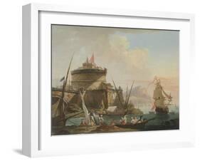 Harbour Scene at Sunset, 18Th Century (Oil on Canvas)-Charles Francois Lacroix de Marseille-Framed Giclee Print