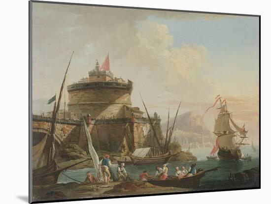 Harbour Scene at Sunset, 18Th Century (Oil on Canvas)-Charles Francois Lacroix de Marseille-Mounted Giclee Print