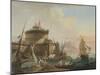 Harbour Scene at Sunset, 18Th Century (Oil on Canvas)-Charles Francois Lacroix de Marseille-Mounted Giclee Print