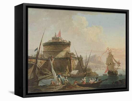 Harbour Scene at Sunset, 18Th Century (Oil on Canvas)-Charles Francois Lacroix de Marseille-Framed Stretched Canvas