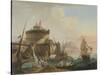 Harbour Scene at Sunset, 18Th Century (Oil on Canvas)-Charles Francois Lacroix de Marseille-Stretched Canvas