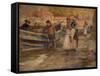 Harbour Scene with Fishermen-Robert Jobling-Framed Stretched Canvas