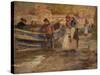 Harbour Scene with Fishermen-Robert Jobling-Stretched Canvas