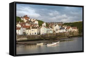 Harbour Wall and the Village of Staithes, North Yorkshire National Park, Yorkshire, England-James Emmerson-Framed Stretched Canvas