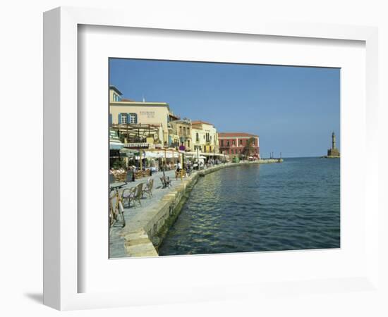 Harbour Waterfront and the Venetian Lighthouse, Chania, Crete, Greece, Europe-Terry Sheila-Framed Photographic Print