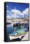 Harbour with Fishing Boats, Porto Azzuro, Island of Elba, Livorno Province, Tuscany, Italy-Markus Lange-Framed Stretched Canvas