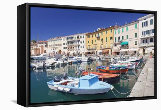 Harbour with Fishing Boats, Portoferraio, Island of Elba-Markus Lange-Framed Stretched Canvas