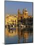 Harbour with Luzzu Fishing Boats and Marsaxlokk Parish Church at Sunrise, Marsaxlokk, Malta, Medite-Stuart Black-Mounted Photographic Print