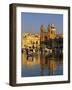 Harbour with Luzzu Fishing Boats and Marsaxlokk Parish Church at Sunrise, Marsaxlokk, Malta, Medite-Stuart Black-Framed Photographic Print