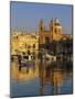 Harbour with Luzzu Fishing Boats and Marsaxlokk Parish Church at Sunrise, Marsaxlokk, Malta, Medite-Stuart Black-Mounted Photographic Print