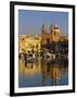 Harbour with Luzzu Fishing Boats and Marsaxlokk Parish Church at Sunrise, Marsaxlokk, Malta, Medite-Stuart Black-Framed Photographic Print