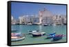 Harbour with Old Town and Cathedral, Giovinazzo, Province of Bari, Apulia, Italy-Markus Lange-Framed Stretched Canvas