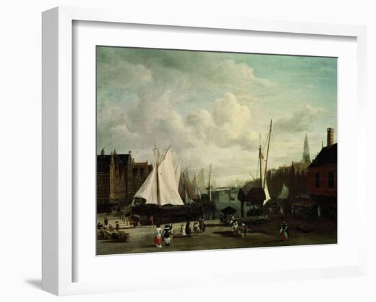 Harbour With Sailboats And Marketstalls-Jacob Ruysdael-Framed Giclee Print