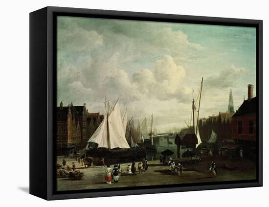 Harbour With Sailboats And Marketstalls-Jacob Ruysdael-Framed Stretched Canvas