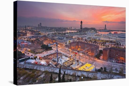 Harbour with Torre Jaume I in Barcelona, Catalonia, Spain-null-Stretched Canvas