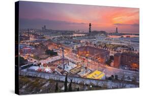 Harbour with Torre Jaume I in Barcelona, Catalonia, Spain-null-Stretched Canvas