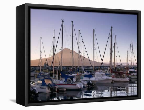 Harbour with Volcanic Island of Pico Beyond, Horta, Faial Island, Azores, Portugal-Alan Copson-Framed Stretched Canvas
