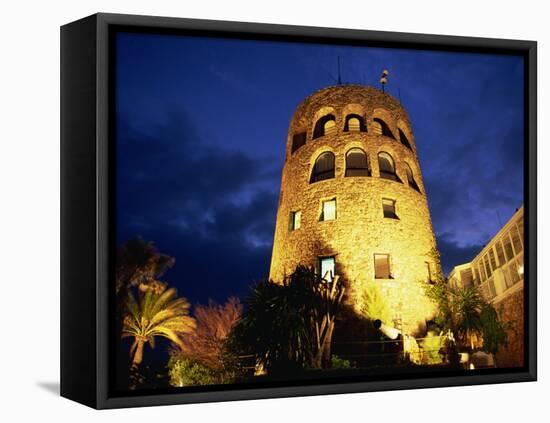 Harbourside Watchtower Illuminated at Night, Puerto Banus, Marbella, Andalucia, Spain, Europe-Tomlinson Ruth-Framed Stretched Canvas