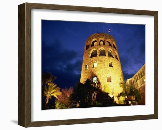 Harbourside Watchtower Illuminated at Night, Puerto Banus, Marbella, Andalucia, Spain, Europe-Tomlinson Ruth-Framed Photographic Print