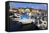 Harbourside with Boats and Cafes, Fiskardo, Kefalonia (Cephalonia)-Eleanor Scriven-Framed Stretched Canvas