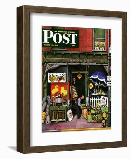 "Hardware Store at Springtime," Saturday Evening Post Cover, March 16, 1946-Stevan Dohanos-Framed Giclee Print