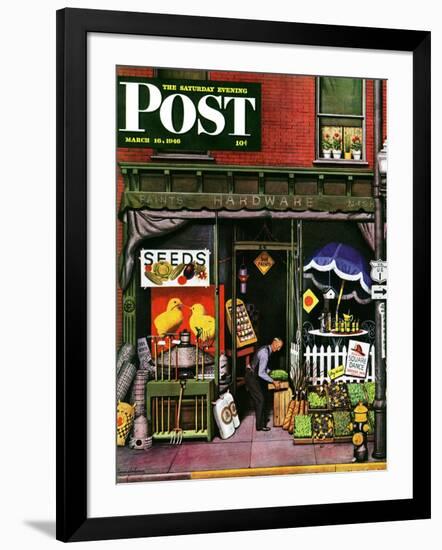 "Hardware Store at Springtime," Saturday Evening Post Cover, March 16, 1946-Stevan Dohanos-Framed Giclee Print