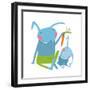 Hare and Leveret Eating Carrot . Animal Parent Bunny with Kid, Vegetarian Vegetable Eating, Vector-Popmarleo-Framed Art Print