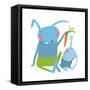 Hare and Leveret Eating Carrot . Animal Parent Bunny with Kid, Vegetarian Vegetable Eating, Vector-Popmarleo-Framed Stretched Canvas