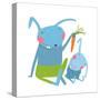 Hare and Leveret Eating Carrot . Animal Parent Bunny with Kid, Vegetarian Vegetable Eating, Vector-Popmarleo-Stretched Canvas