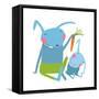Hare and Leveret Eating Carrot . Animal Parent Bunny with Kid, Vegetarian Vegetable Eating, Vector-Popmarleo-Framed Stretched Canvas