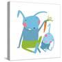 Hare and Leveret Eating Carrot . Animal Parent Bunny with Kid, Vegetarian Vegetable Eating, Vector-Popmarleo-Stretched Canvas