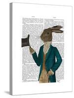 Hare in Turquoise Coat-Fab Funky-Stretched Canvas