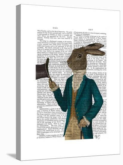 Hare in Turquoise Coat-Fab Funky-Stretched Canvas