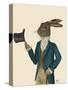 Hare in Turquoise Coat-Fab Funky-Stretched Canvas