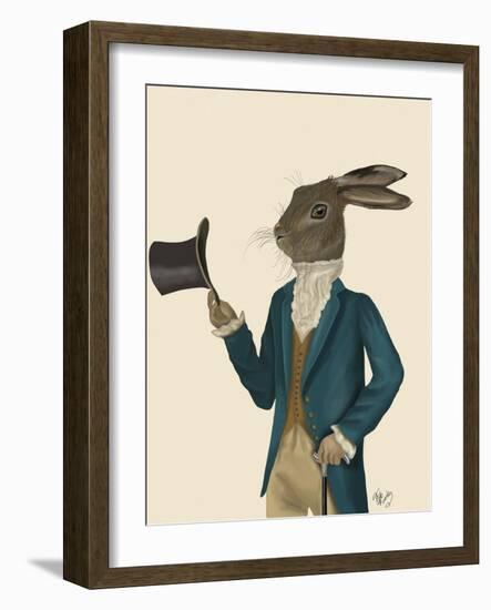 Hare in Turquoise Coat-Fab Funky-Framed Art Print