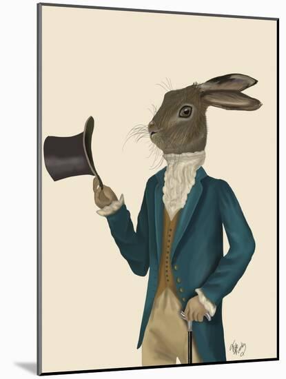 Hare in Turquoise Coat-Fab Funky-Mounted Art Print