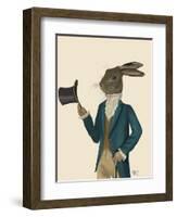 Hare in Turquoise Coat-Fab Funky-Framed Art Print