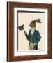 Hare in Turquoise Coat-Fab Funky-Framed Art Print