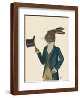 Hare in Turquoise Coat-Fab Funky-Framed Art Print