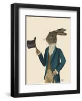 Hare in Turquoise Coat-Fab Funky-Framed Art Print