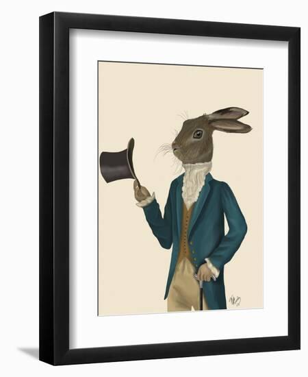 Hare in Turquoise Coat-Fab Funky-Framed Art Print