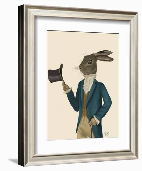 Hare in Turquoise Coat-Fab Funky-Framed Art Print