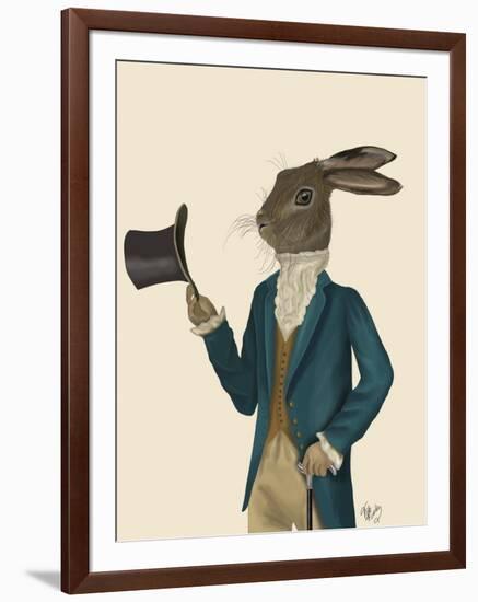 Hare in Turquoise Coat-Fab Funky-Framed Art Print