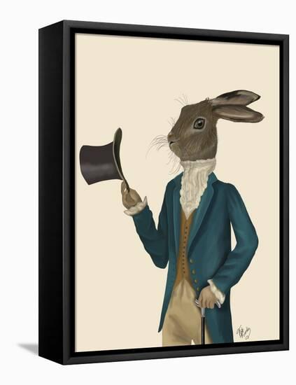 Hare in Turquoise Coat-Fab Funky-Framed Stretched Canvas