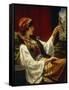 Harem Beauty holding a Bird-Jan Portielje-Framed Stretched Canvas