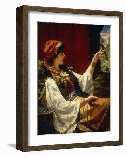 Harem Beauty holding a Bird-Jan Portielje-Framed Giclee Print