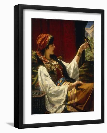 Harem Beauty holding a Bird-Jan Portielje-Framed Giclee Print