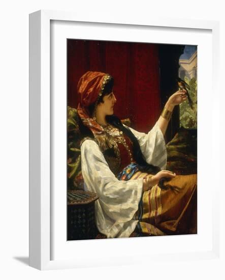 Harem Beauty holding a Bird-Jan Portielje-Framed Giclee Print